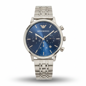 Emporio Armani Luigi Chronograph Men’s Watch – Blue Dial with Silver Mesh Bracelet
